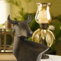 Pure Home and Living Brown Antique Finish Bull Bust Figurine-image-69