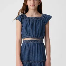 GAP Girls Blue Cotton Solid Crop Top-image-28