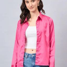 Style Quotient Pink Satin Regular Fit Casual Shirt-picture-1
