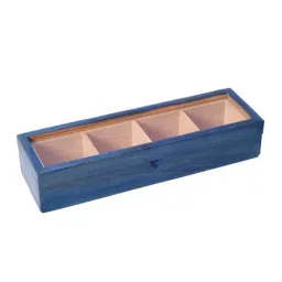Unravel India Blue & Brown Wood Utility Storage Box - Set of 1 image 4