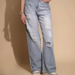 Global Republic Blue Distressed Regular Fit High Rise Jeans-image-19