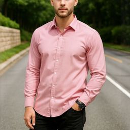 HERE&NOW Men Pink Solid Linen Casual Shirts-picture-1