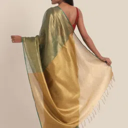 Suta Green Linen Woven Saree Without Blouse image 2