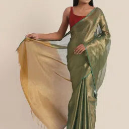 Suta Green Linen Woven Saree Without Blouse image 4