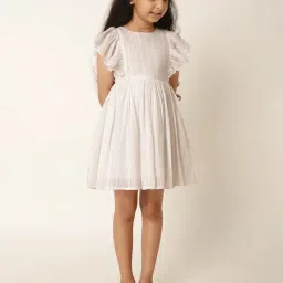 A Little Fable Girls White Self Design Dress-image-62