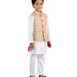 VASTRAMAY Kids Beige & White Textured Kurta Set image 3