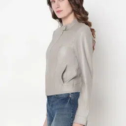 Vero Moda Grey Solid Full Sleeves Jacket image 4