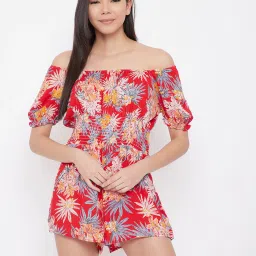 Clovia Red Floral Print Playsuit image 1