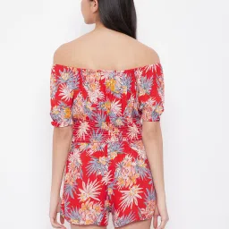 Clovia Red Floral Print Playsuit image 2