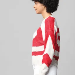 Only Off White & Red Self Design Pullover image 3