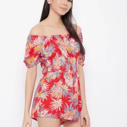 Clovia Red Floral Print Playsuit image 4
