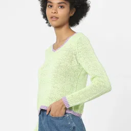 Only Light Green Self Design Pullover image 3