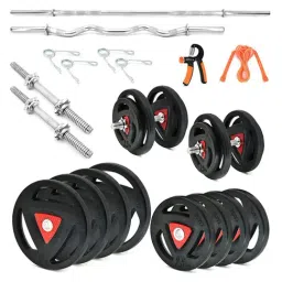 Kakss Home Gym Combo Metal Rubber Weight Plates 30mm Hole 5ft Straight Rod Set (Black) Size - 50KG-image-20