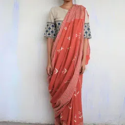 Chidiyaa Rust Striped God Saree-picture-44