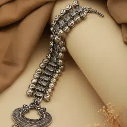 Priyaasi Bold Boho Style Motif Oxidized Silver Maangtikka-picture-43