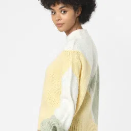 Only White & Yellow Self Design Sweater image 2