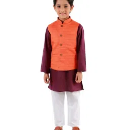 VASTRAMAY Kids Purple & White Textured Kurta Set image 1
