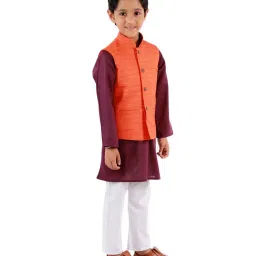 VASTRAMAY Kids Purple & White Textured Kurta Set image 3