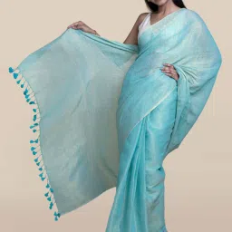 Suta Blue Woven Saree Without Blouse image 4