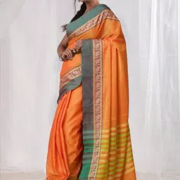 Unnati Silks Orange Cotton Woven Saree With Unstitched Blouse-picture-28