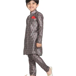 VASTRAMAY Kids Grey Printed Kurta Set image 3