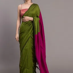 Suta Green & Pink Plain Saree Without Blouse image 1