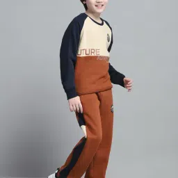Monte Carlo Boys Printed Brown Round Neck Full Sleeve Tracksuit image 4