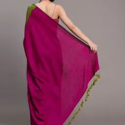 Suta Green & Pink Plain Saree Without Blouse image 2