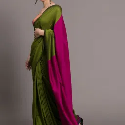 Suta Green & Pink Plain Saree Without Blouse image 3