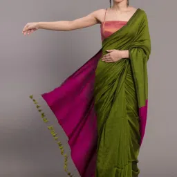 Suta Green & Pink Plain Saree Without Blouse image 4