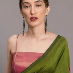 Suta Green & Pink Plain Saree Without Blouse image 5