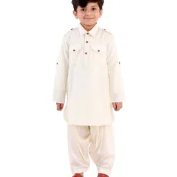 VASTRAMAY Kids Cream Pathani Kurta Set image 1