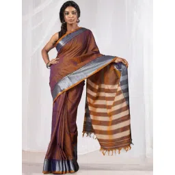 Unnati Silks Orange & Blue Cotton Woven Saree With Unstitched Blouse-picture-18
