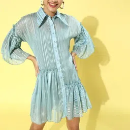 KASSUALLY Blue Striped Shirt Dress With Inner-image-37