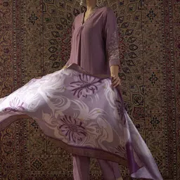 Indo Era Floral Embroidered Thread Work Straight Kurta With Trousers & Dupatta-image-35