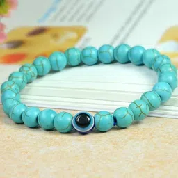 Divine souvenirs Unisex Evil Eye & Turquoise Beaded Elasticated Bracelet-picture-12