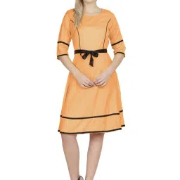 PATRORNA Peach Regular Fit Peplum A Line Dress-image-6