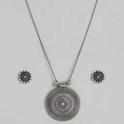 AITIHYA Silver-Plated Oxidised Necklace Set With Ring image 2