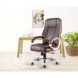 ib basics Aster Executive High Back Ergonomic Revolving Leatherette Office Chair with Caster Wheels, Brown image 2