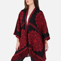 JoE Hazel Floral Printed V-Neck Woolen Longline Poncho image 4