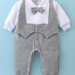 Kookie Kids Full Sleeves Solid Color Romper with Bow- Grey-picture-25