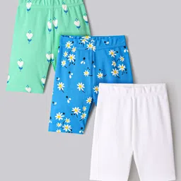 Bonfino 100% Cotton Knit Shorts With Floral Print Pack Of 3 - Blue White & Green-picture-38