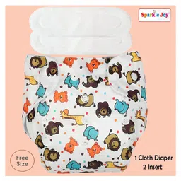 Sparkle Joy Free Size Reusable Cloth Nappies With 2 Smart Dry Inserts - White-picture-19