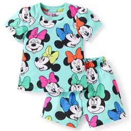 Babyhug Disney Single Jersey Knit Half Sleeves Co-ords Shorts Night Suit with Minnie Mouse Graphics - Turquoise-picture-24