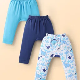 Doodle Poodle Cotton Knit Full Length Diaper Leggings with Animal Print Pack Of 3 - Navy Blue & Light Blue-image-48