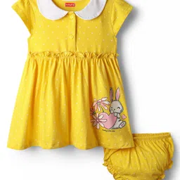Babyhug Single Jersey Knit Half Sleeves Bunny Printed Frock With Bloomer - Yellow-image-63