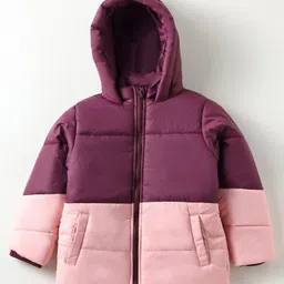 Primo Gino Woven Full Sleeves Hooded Quilted Jacket With Color Block Design - Maroon & Pink-picture-19