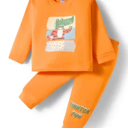 Tango Interlock Knit Full Sleeves T-Shirt & Joggers Set with Animal Print - Orange-picture-20