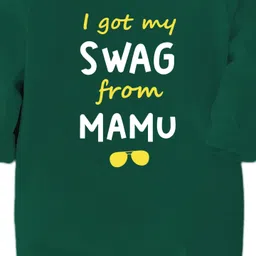 Zeezeezoo 100% Cotton Knit Family Theme Full Sleeves I get My Swag From Mamu Text Printed Romper - Forest Green image 3