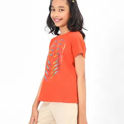 Bonkids Half Sleeves  Shimmer Heart Printed Tee - Tomato Red image 4